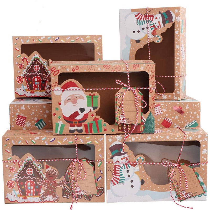 OurWarm 12 Pack Christmas Cookie Boxes with Window Large Holiday Food Bakery Treat Boxes for Gift Giving Pastry Candy Party Favors Christmas Kraft Gift Boxes with Ribbons and DIY Gift Tags